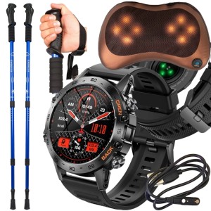 Zestaw Sportowy SMARTWATCH KIJKI Nordic Walking TREKKINGOWE MASAŻER Karku