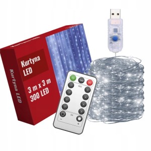 KURTYNA ŚWIETLNA LED 3x3 LAMPKI 300 Dekoracyjne Weselne urodzinowa Girlanda