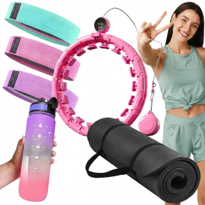 Zestaw do ćwiczeń MATA JOGA HULA HOP GUMY fitness w domu BIDON sportowy Butelka na wodę 