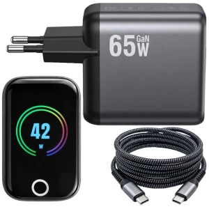 SZYBKA ŁADOWARKA do telefonu tableta wyświetlacz 2x USB-C 1x USB-A 65W