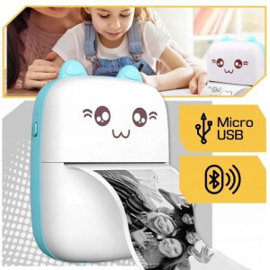 NIEBIESKA MINI DRUKARKA TERMICZNA DRUKUŚ ORYGINALNY + 11 ROLEK GRATIS
