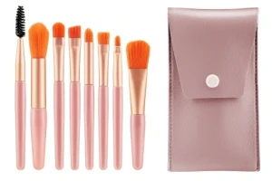 ZESTAW PROFESJONALNYCH PĘDZLI DO MAKIJAŻU 8 SZT. RÓŻOWE + ETUI